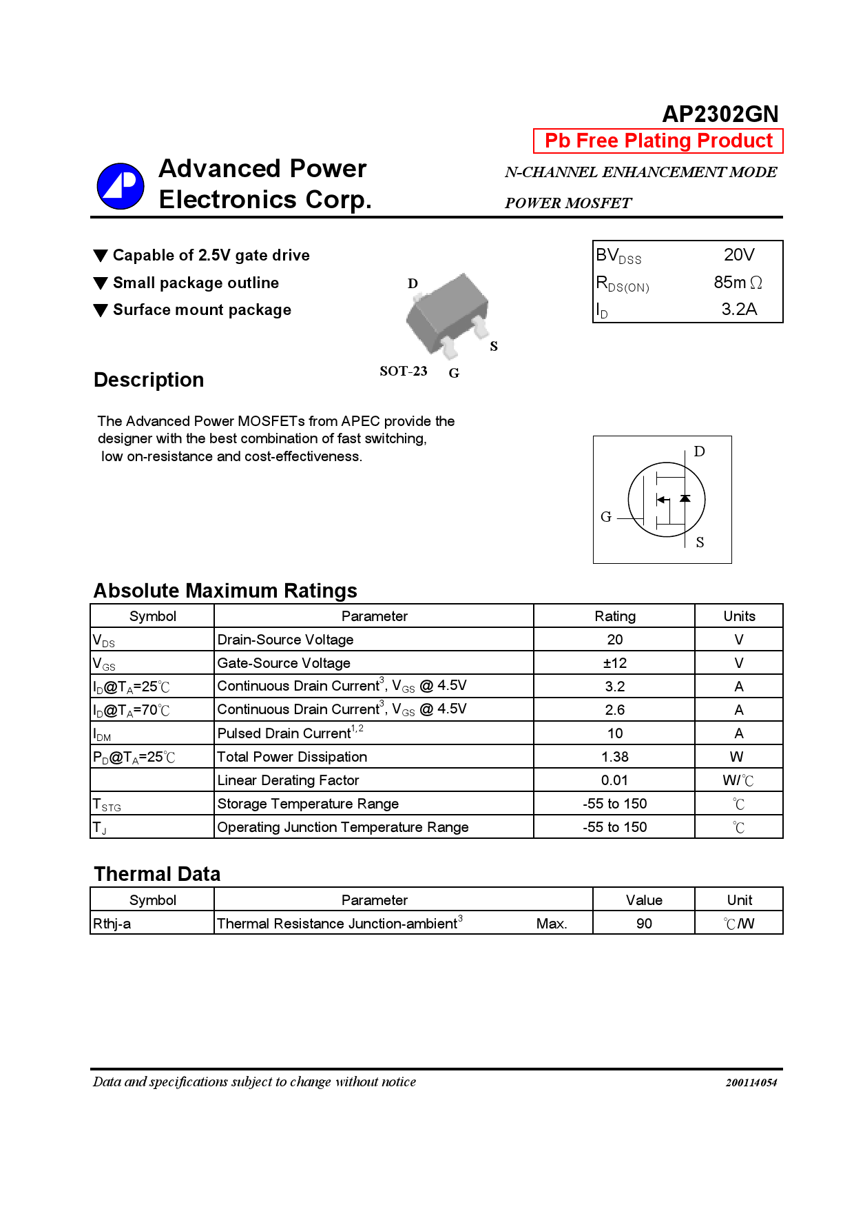 AP2302GN HF APEC 富鼎 AP2302GN HF中文资料 价格 PDF手册 立创电子商城