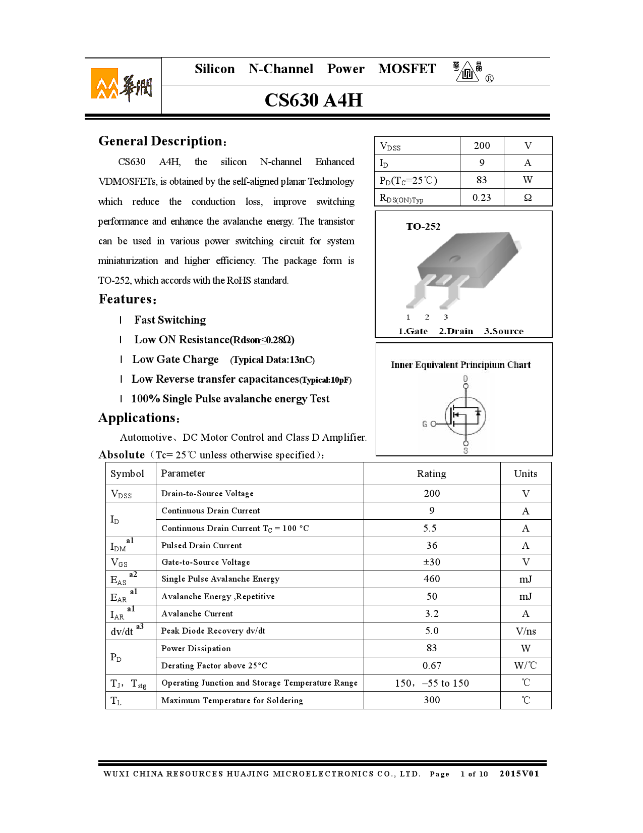 CS630A4H 华润华晶CS630A4H中文资料 价格 PDF手册 立创电子商城