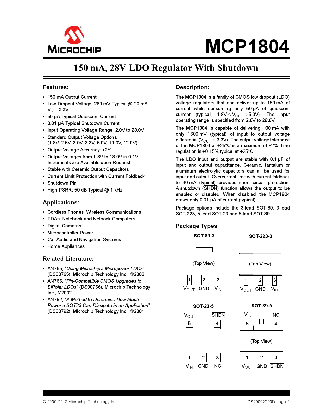 MCP1804T 5002I DB MICROCHIP 美国微芯 MCP1804T 5002I DB中文资料 价格 PDF手册 立创电子商城