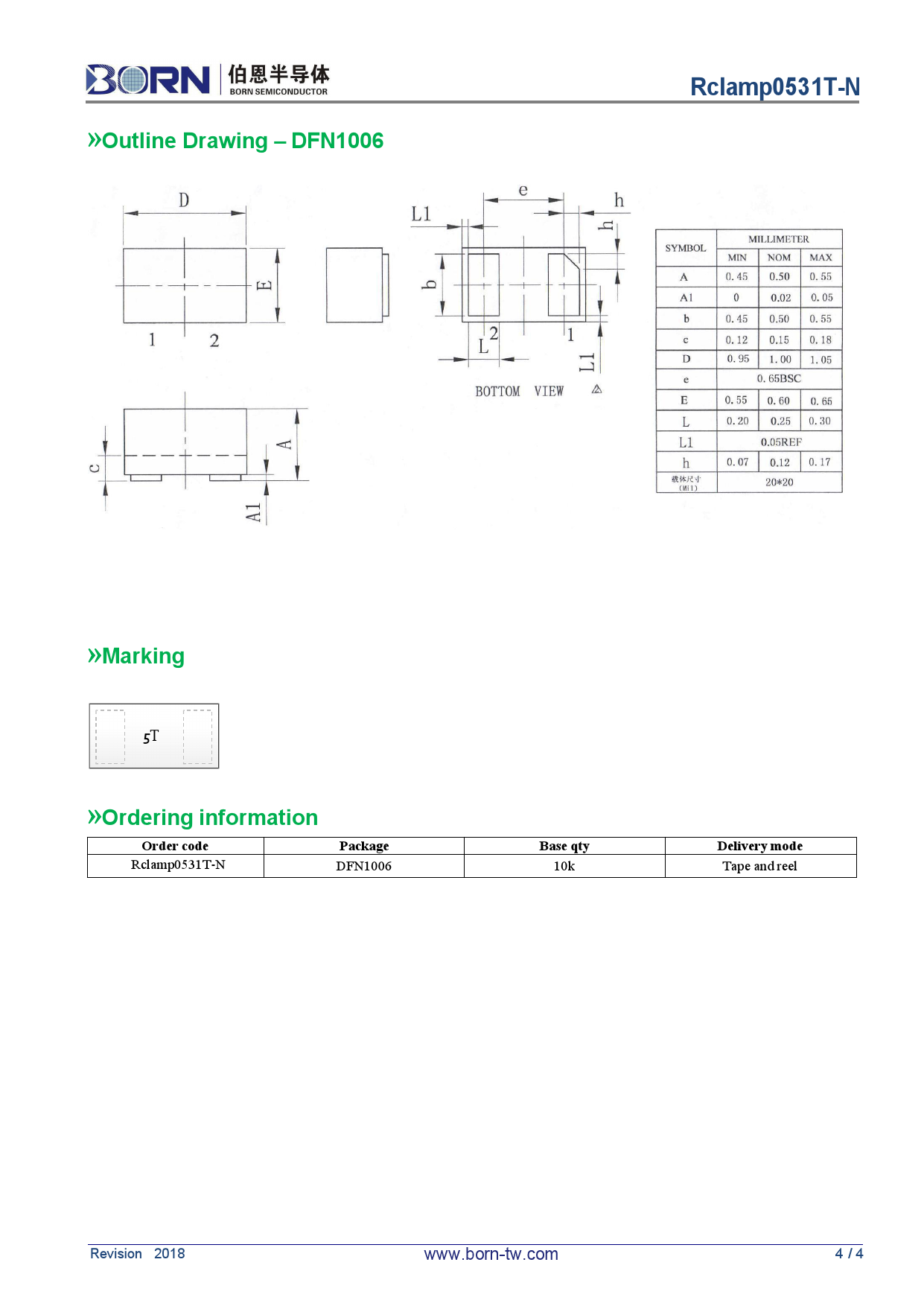 Rclamp0531T N BORN 伯恩半导体 Rclamp0531T N中文资料 价格 PDF手册 立创电子商城