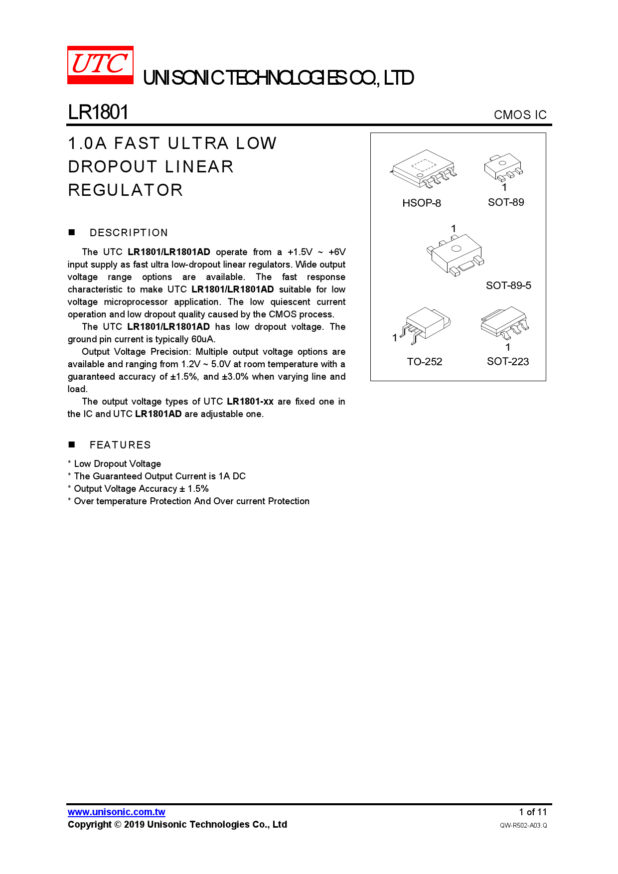 LR1801G 33 SH2 R UTC 友顺 LR1801G 33 SH2 R中文资料 价格 PDF手册 立创电子商城