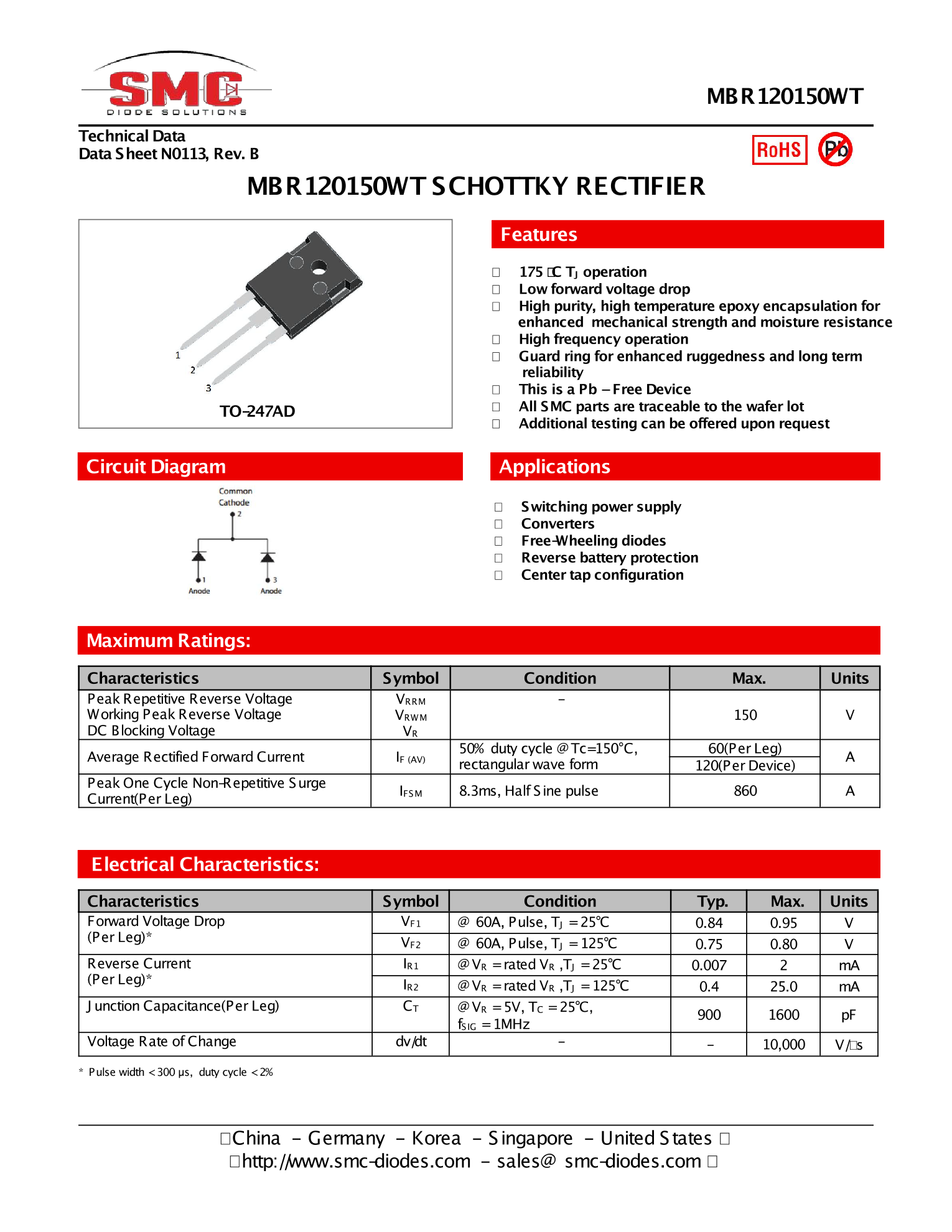 MBR120150WT SMC 桑德斯 MBR120150WT中文资料 价格 PDF手册 立创电子商城