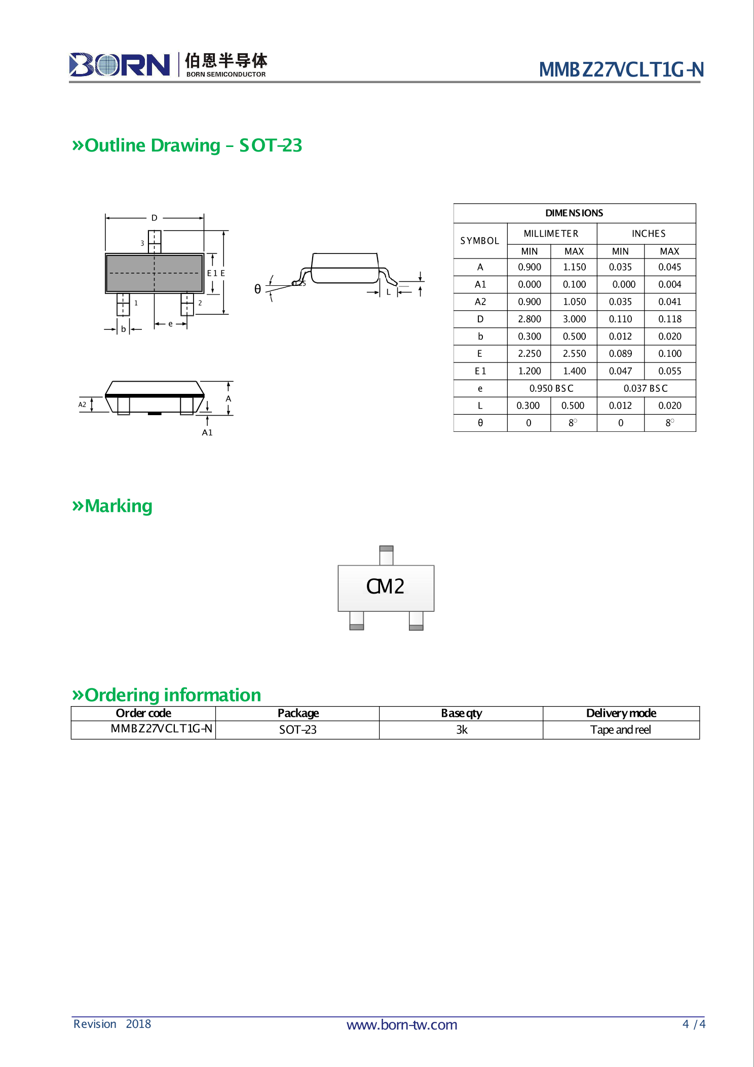 MMBZ27VCLT1G N BORN 伯恩半导体 MMBZ27VCLT1G N中文资料 价格 PDF手册 立创电子商城