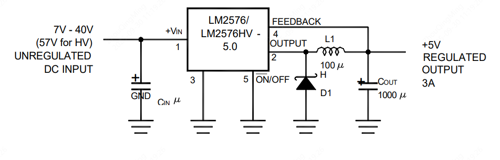 LM2576S可调稳压电路原理图