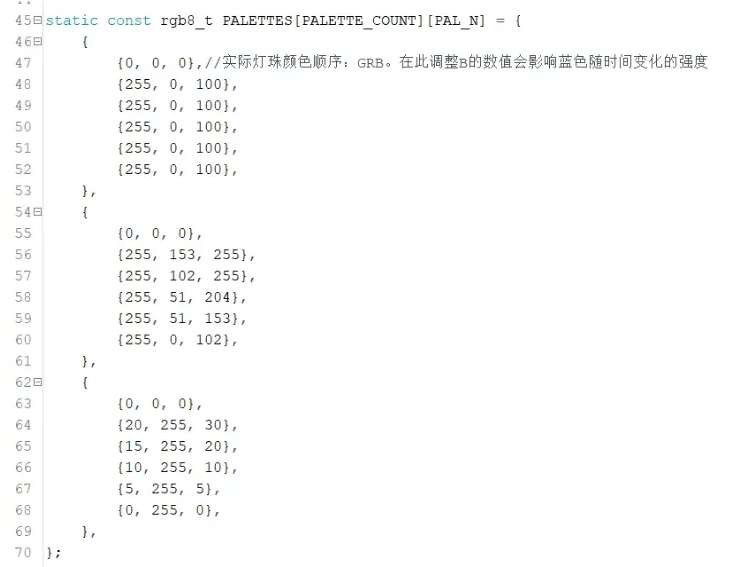 调整不同调色板的颜色