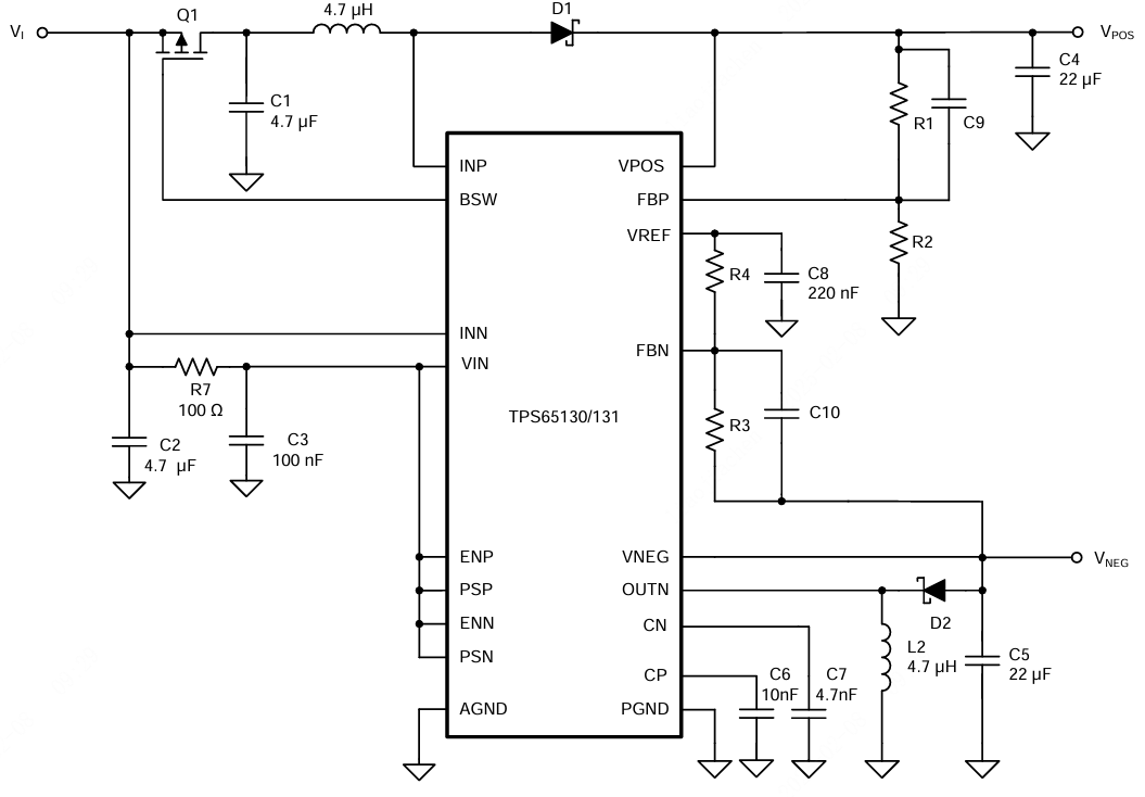 TI(德州仪器)的TPS65131RGER系统框图