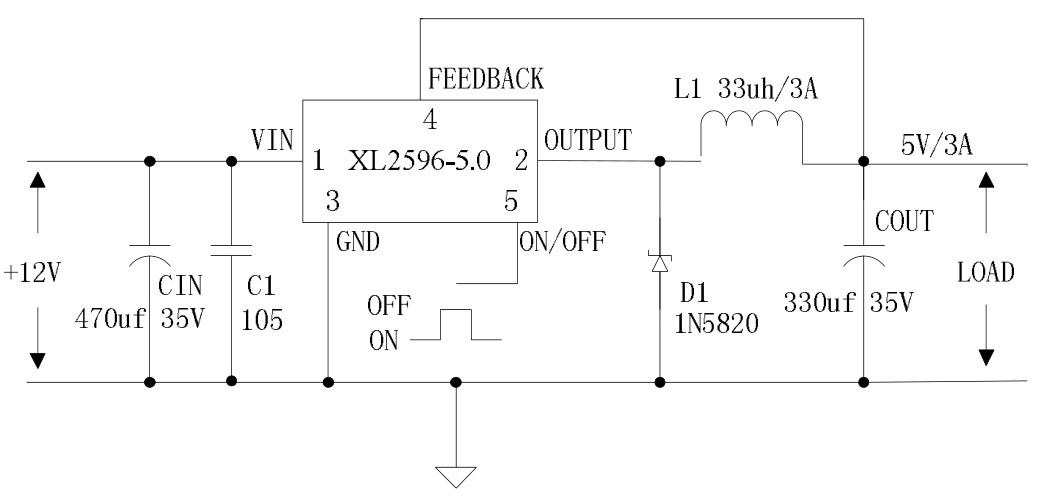 XLSEMI(芯龙)的XL2596T-5.0E1系统框图