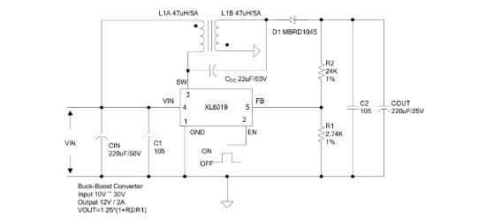 XLSEMI(芯龙)的XL6019E1系统框图
