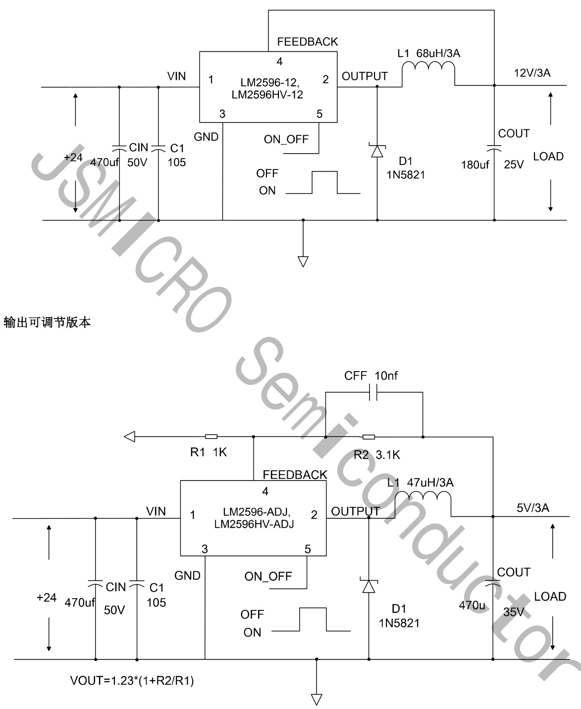 JSMSEMI(杰盛微)的LM2596S-5.0 P+-JSM系统框图