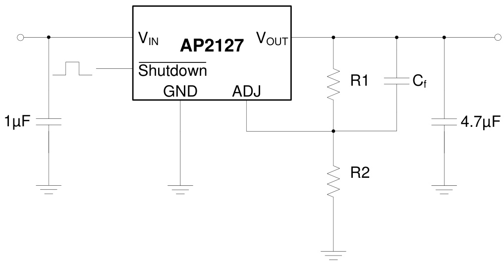 DIODES(美台)的AP2127K-ADJTRG1系统框图