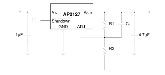 DIODES(美台)的AP2127K-ADJTRG1系统框图