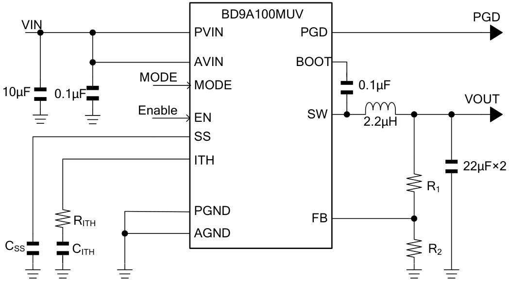 ROHM(罗姆)的BD9A100MUV-E2系统框图