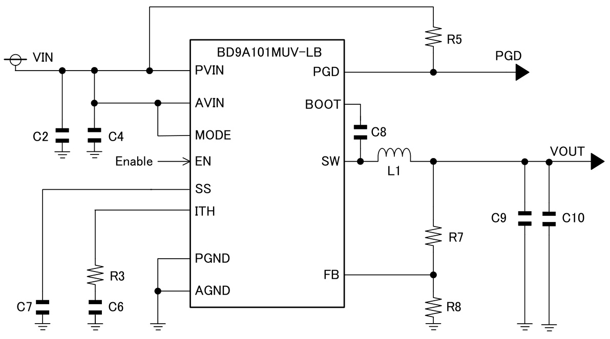 ROHM(罗姆)的BD9A101MUV-LBE2系统框图