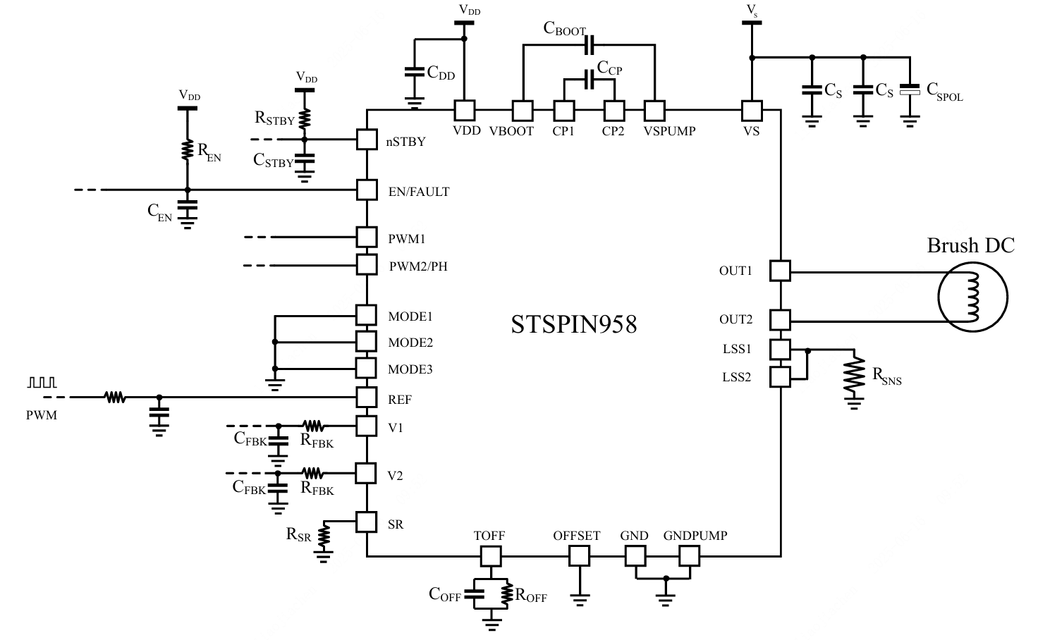 ST(意法半导体)的STSPIN958TR系统框图