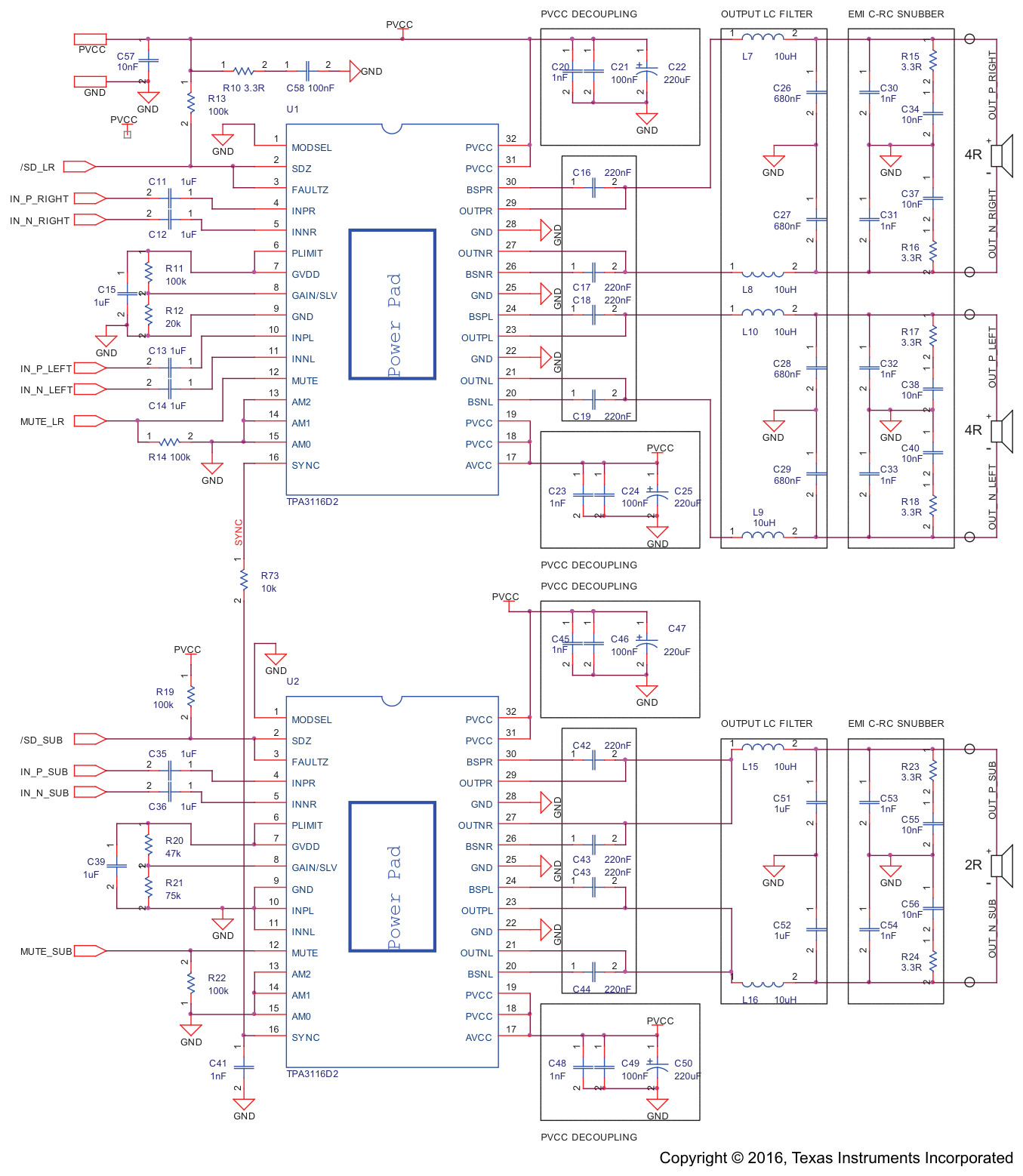TI(德州仪器)的TPA3116D2DAD系统框图