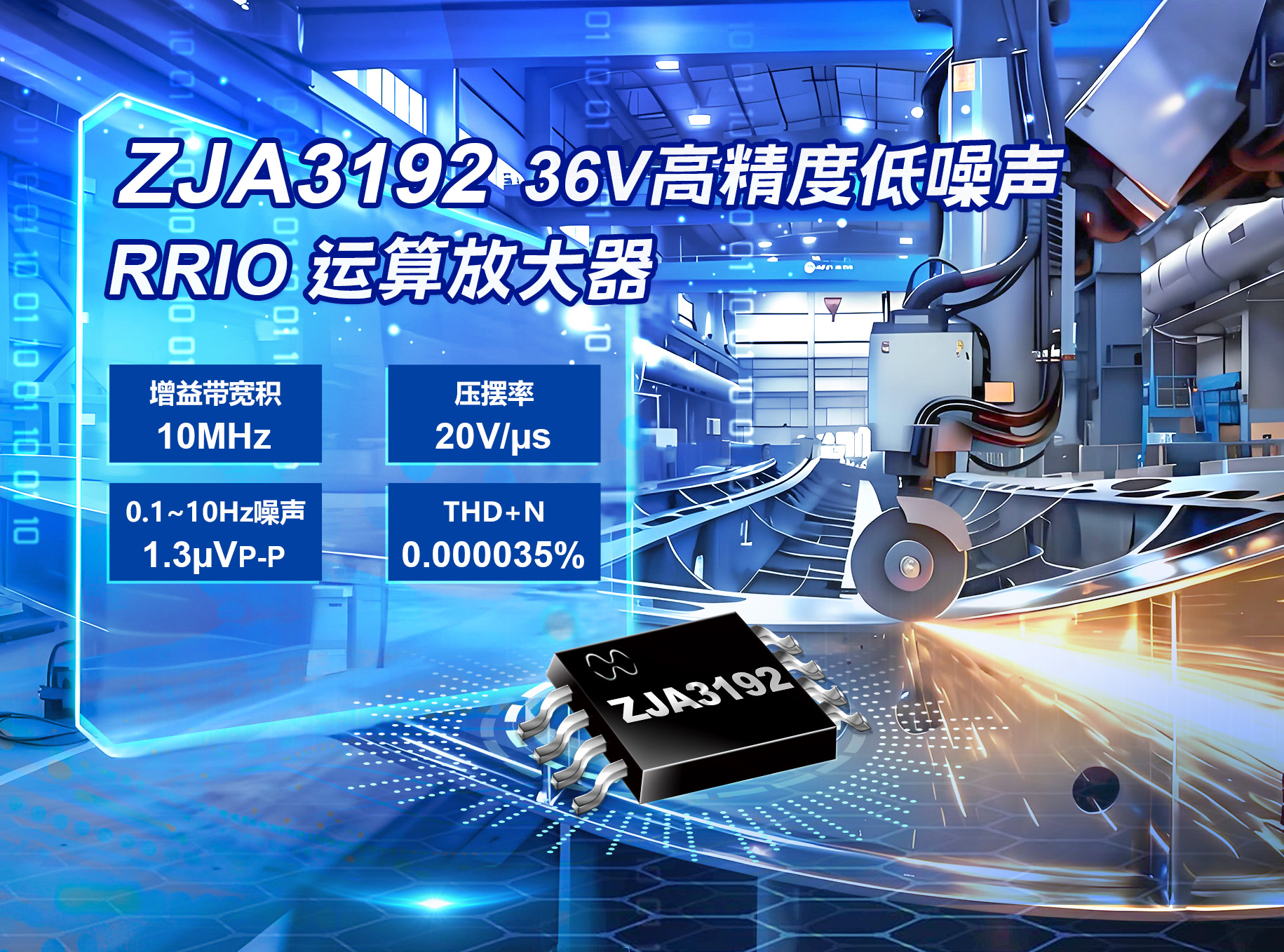 治精微发布36 V高精度低噪声10 MHz轨到轨输入输出运算放大器ZJA3192