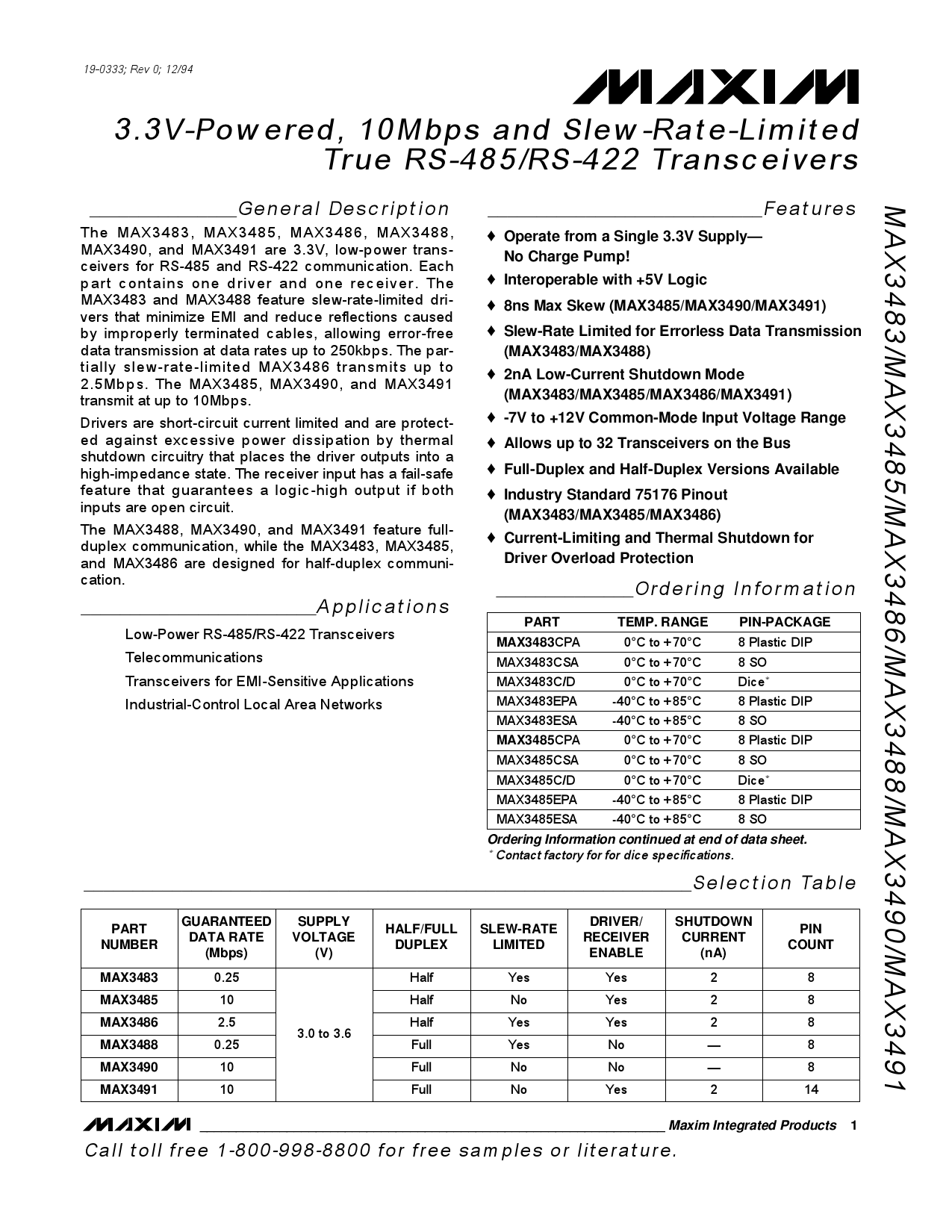maxim(美信)rs-485/rs-422芯片max3485esa t采购_价格_数据手册 -立创