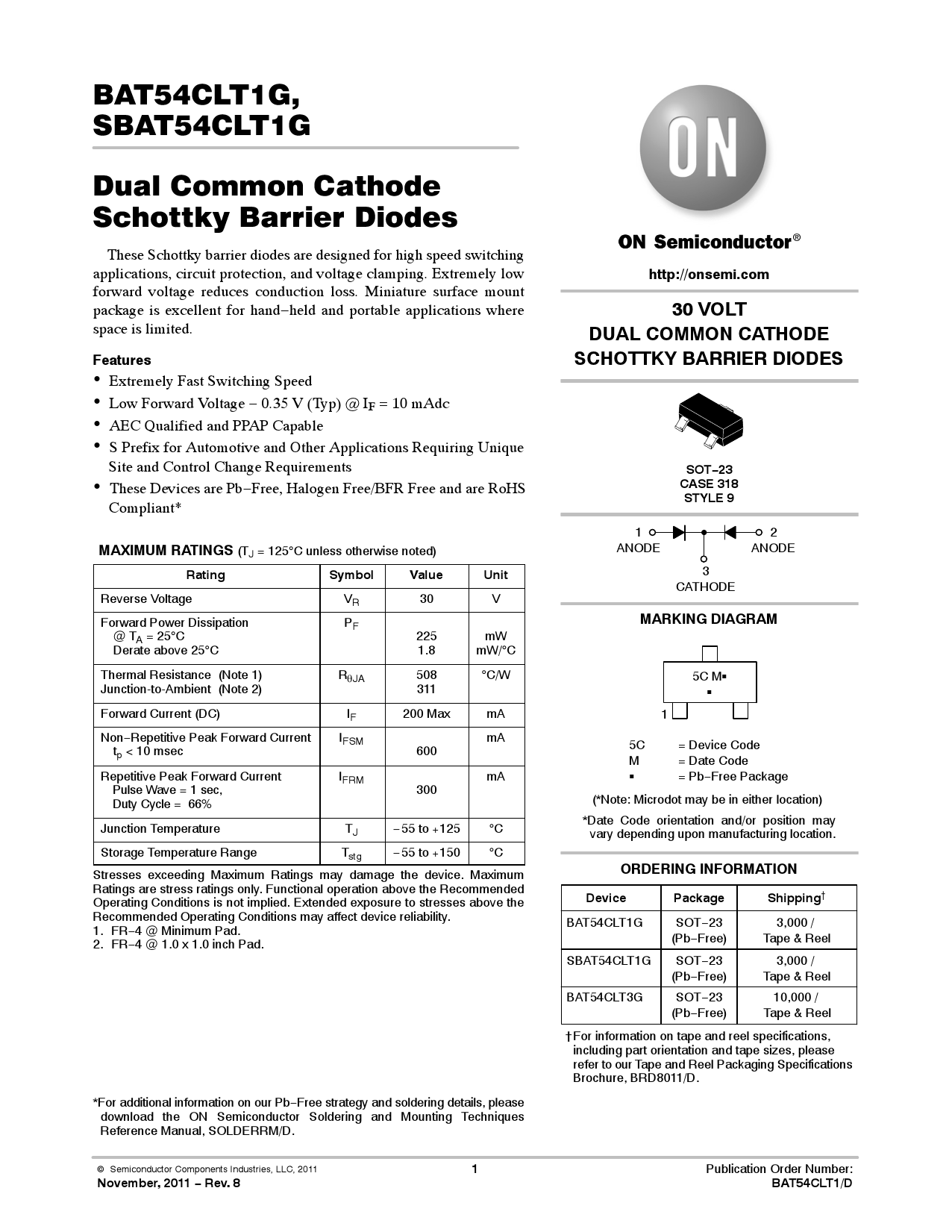 BAT54CLT1G_（onsemi(安森美)）BAT54CLT1G中文资料_价格_PDF手册-立创电子商城