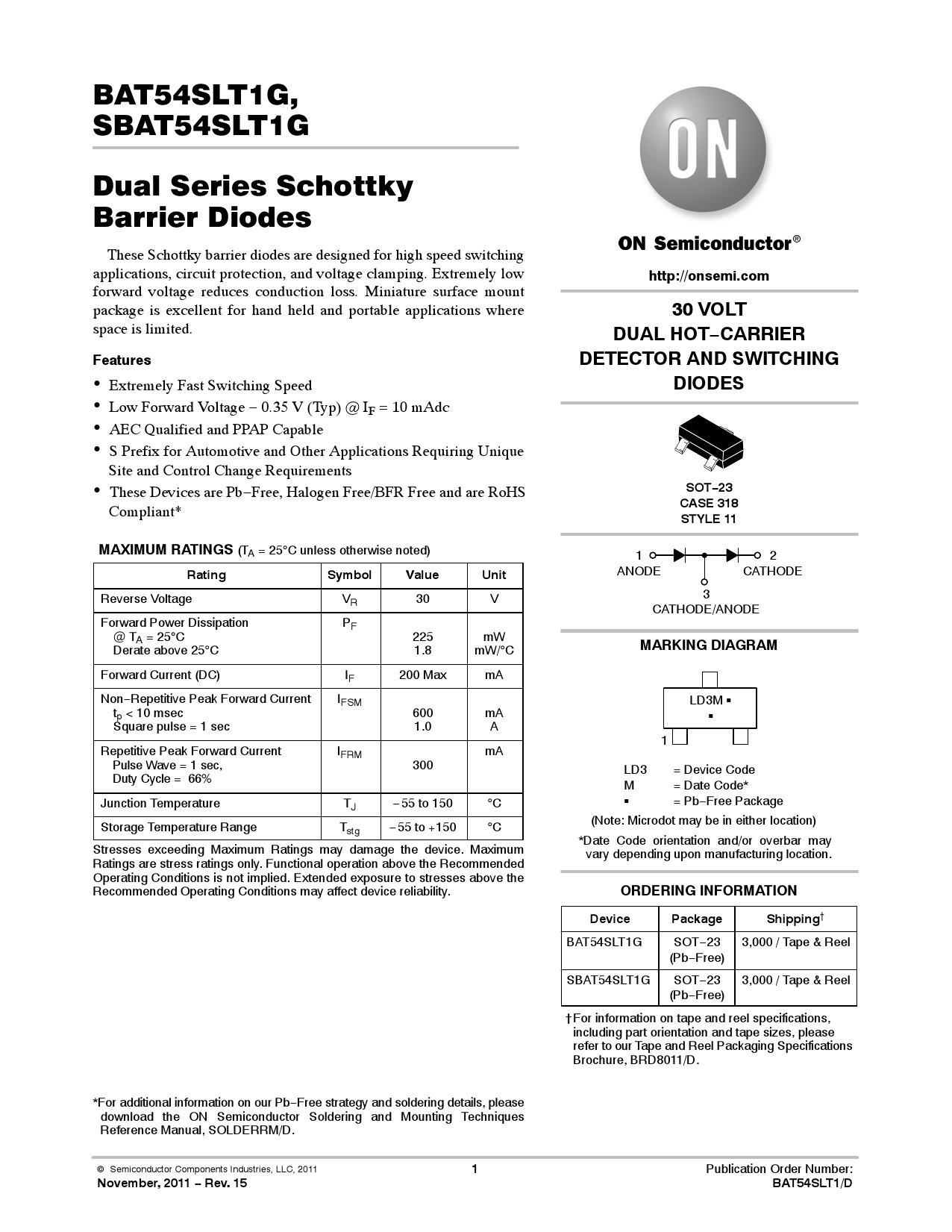 BAT54SLT1G_（onsemi(安森美)）BAT54SLT1G中文资料_价格_PDF手册-立创电子商城
