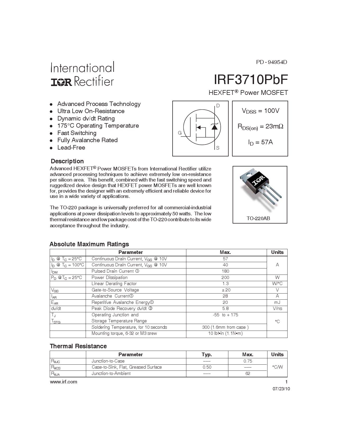 irf3710pbf_(infineon(英飞凌))irf3710pbf中文资料