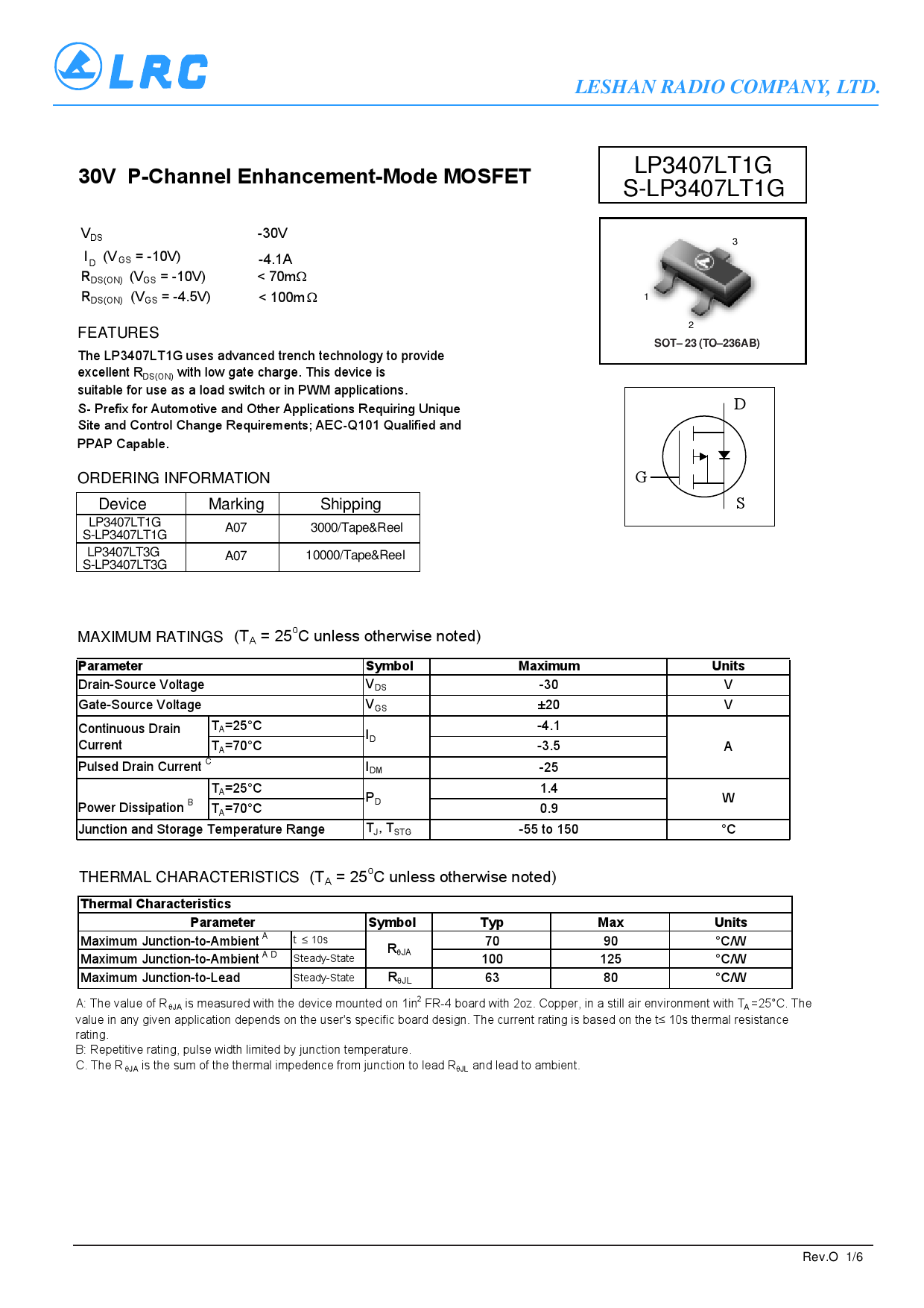 LP3407LT1G_（LRC(乐山无线电)）LP3407LT1G中文资料_价格_PDF手册-立创电子商城