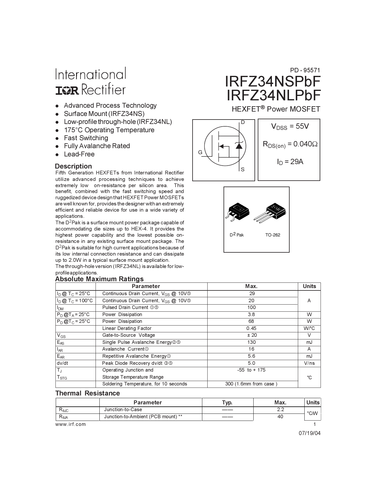 irfz34nspbf 管装