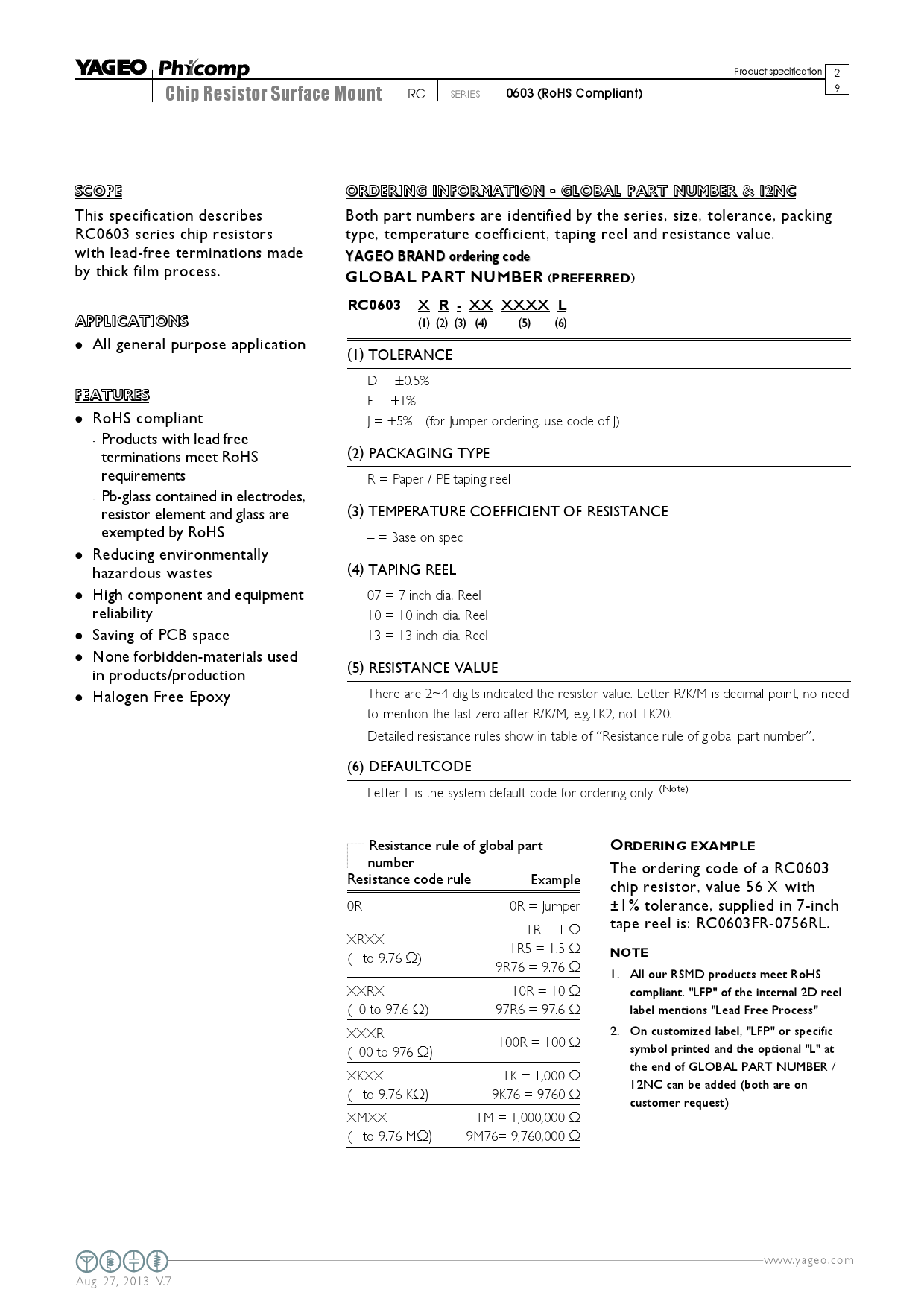 RC0603FR-07100RL_（YAGEO(国巨)）RC0603FR-07100RL中文资料_价格_PDF手册-立创电子商城