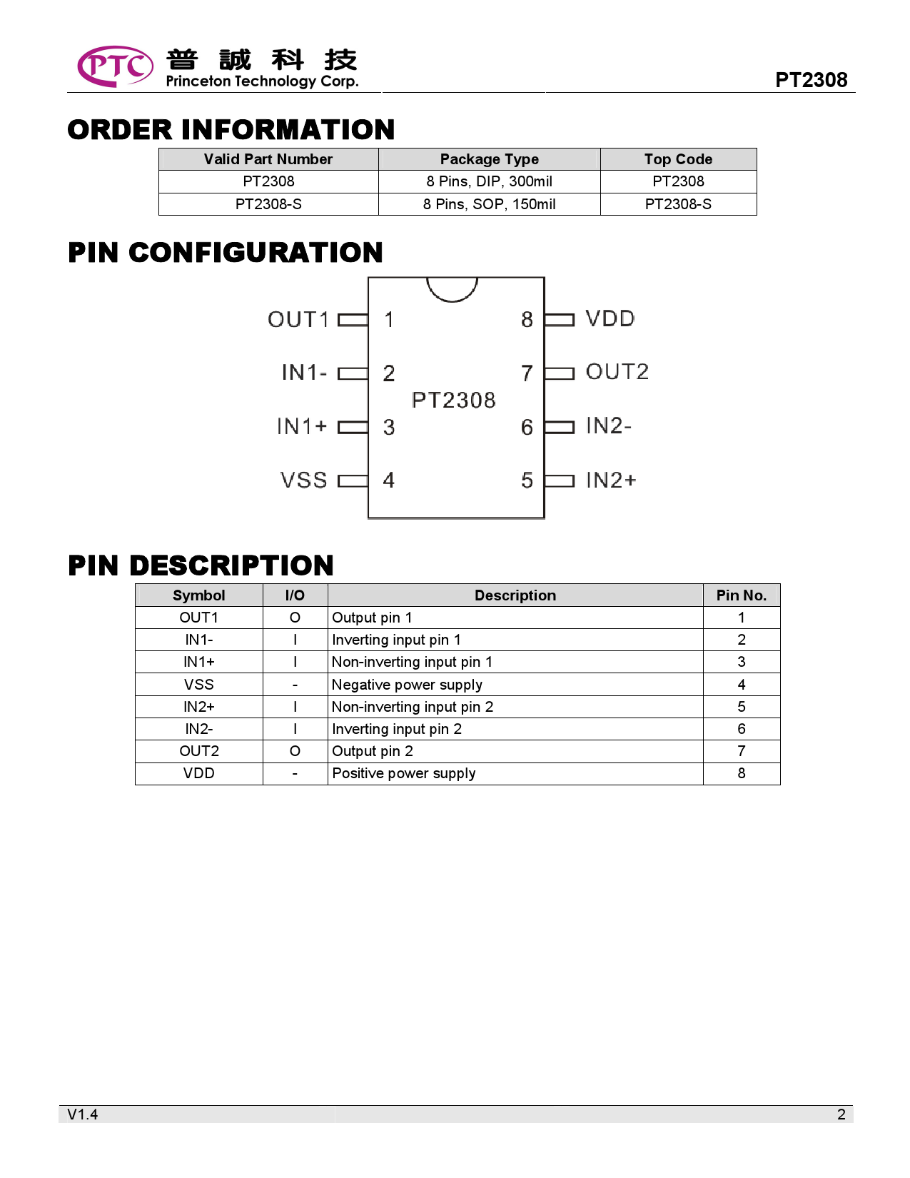 PT2308-S_（PTC(普诚)）PT2308-S中文资料_价格_PDF手册-立创电子商城