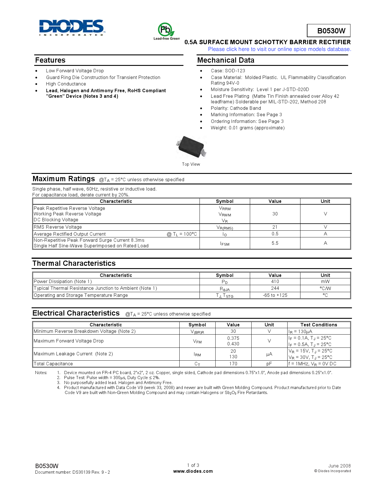 B0530W-7-F_（DIODES(美台)）B0530W-7-F中文资料_价格_PDF手册-立创电子商城