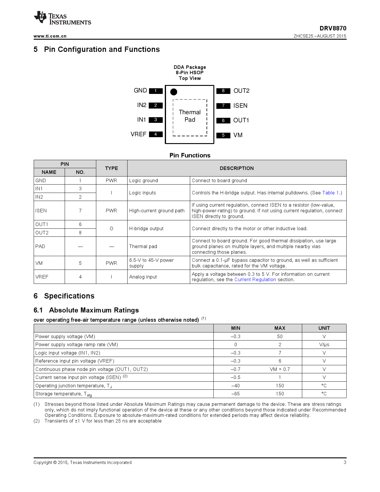 V1884 Module Pinout DRV8870DDAR_(TI(德州仪器))DRV8870DDAR中文资料_价格_PDF手册-立创电子商城