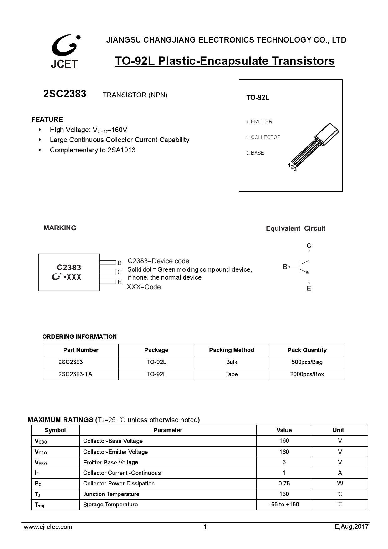 2sc2383_(cj(江苏长电/长晶))2sc2383中文资料_价格_pdf手册-立创电子