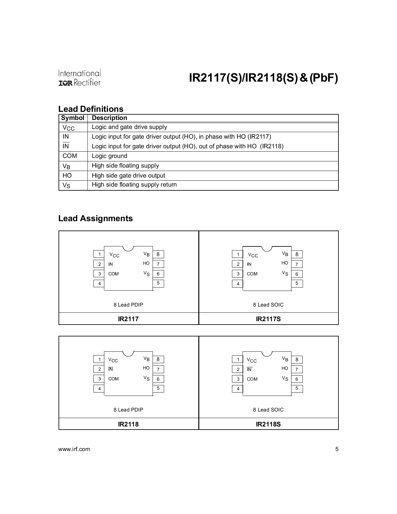 ir2118strpbf_(infineon(英飞凌))ir2118strpbf中文资料_价格_pdf手册