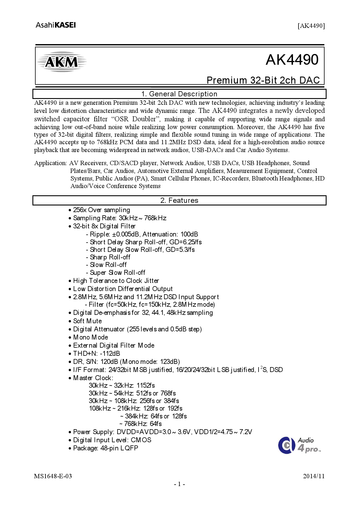 AK4490EQ_（AKM）AK4490EQ中文资料_价格_PDF手册-立创电子商城