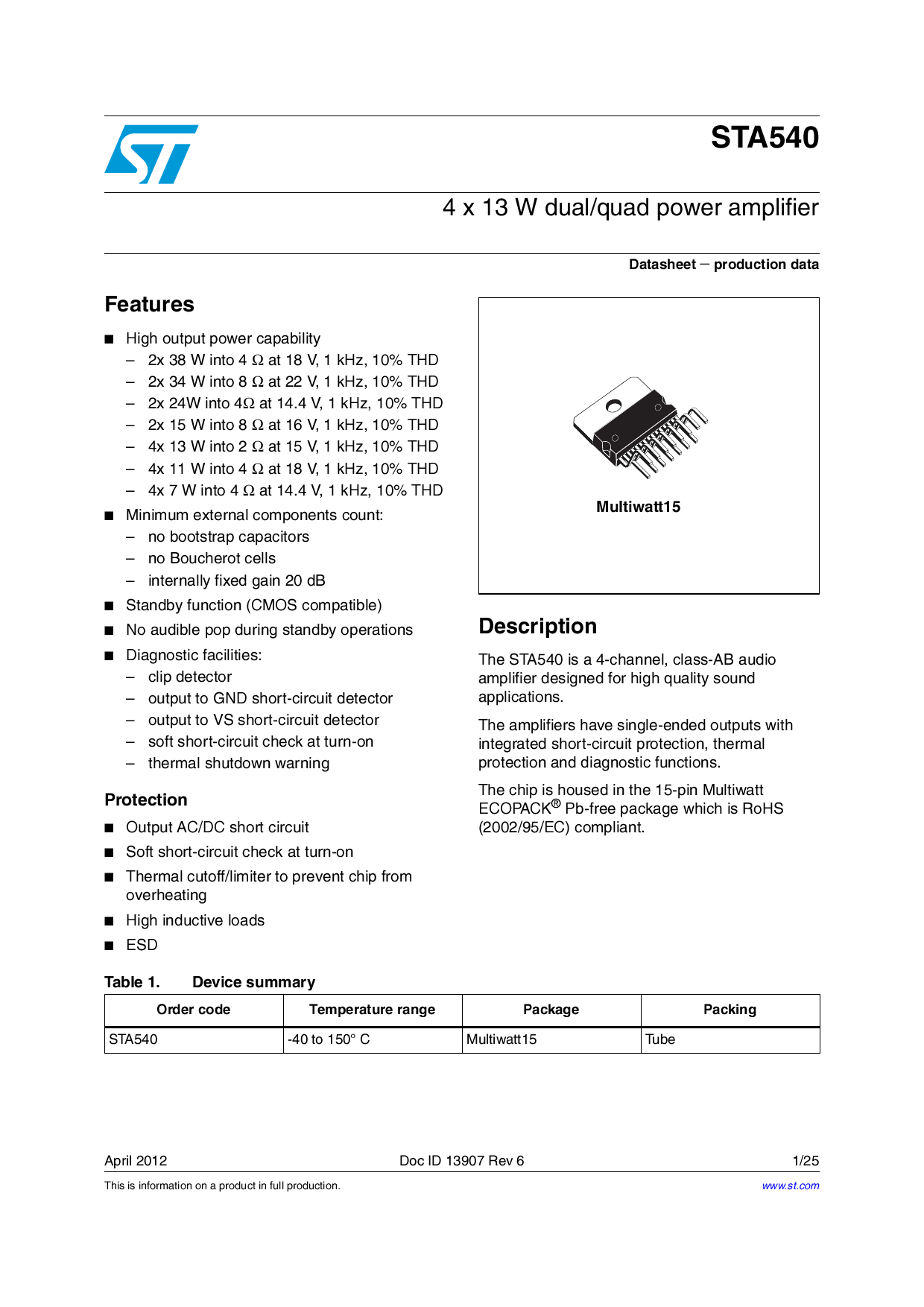 Sta540sa схема усилителя