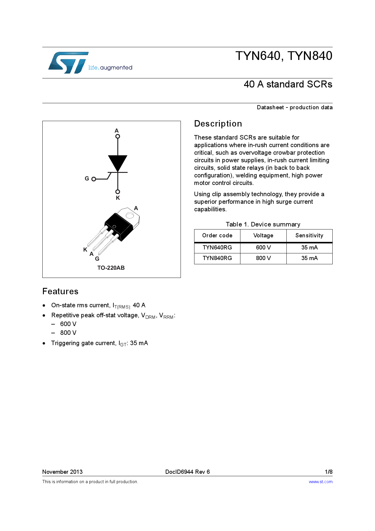 tyn640rg_(st(意法半导体))tyn640rg中文资料_价格_pdf手册-立创电子