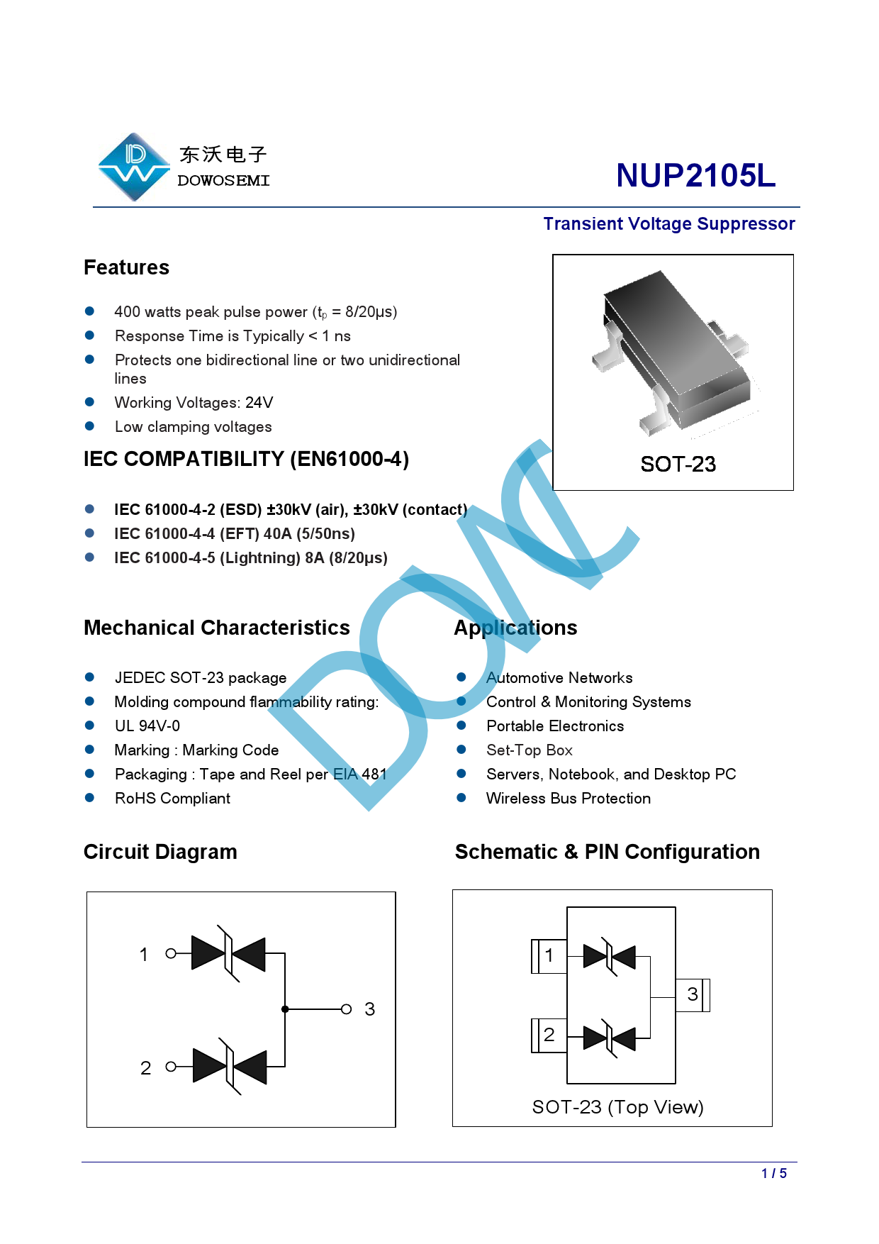 NUP2105L_（DOWO(东沃)）NUP2105L中文资料_价格_PDF手册-立创电子商城