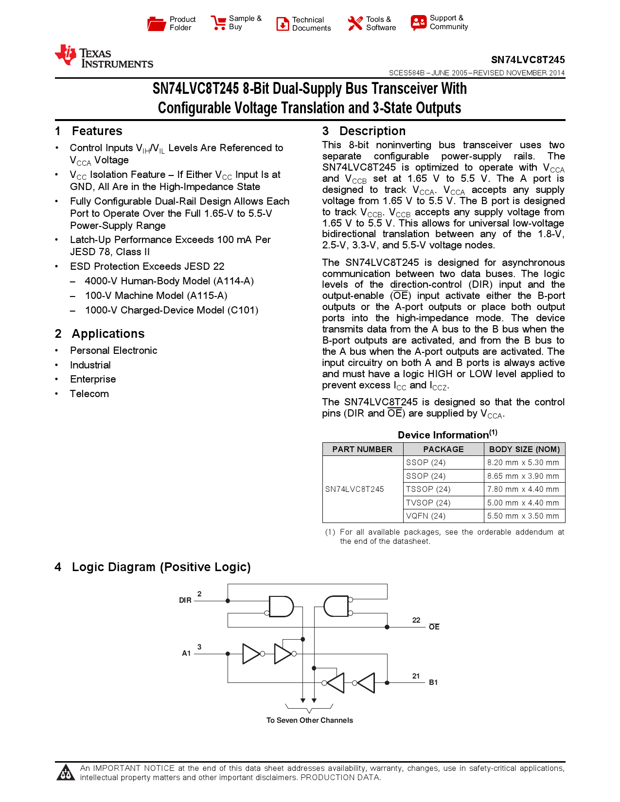 SN74LVC8T245RHLR_（TI(德州仪器)）SN74LVC8T245RHLR中文资料_价格_PDF手册-立创电子商城