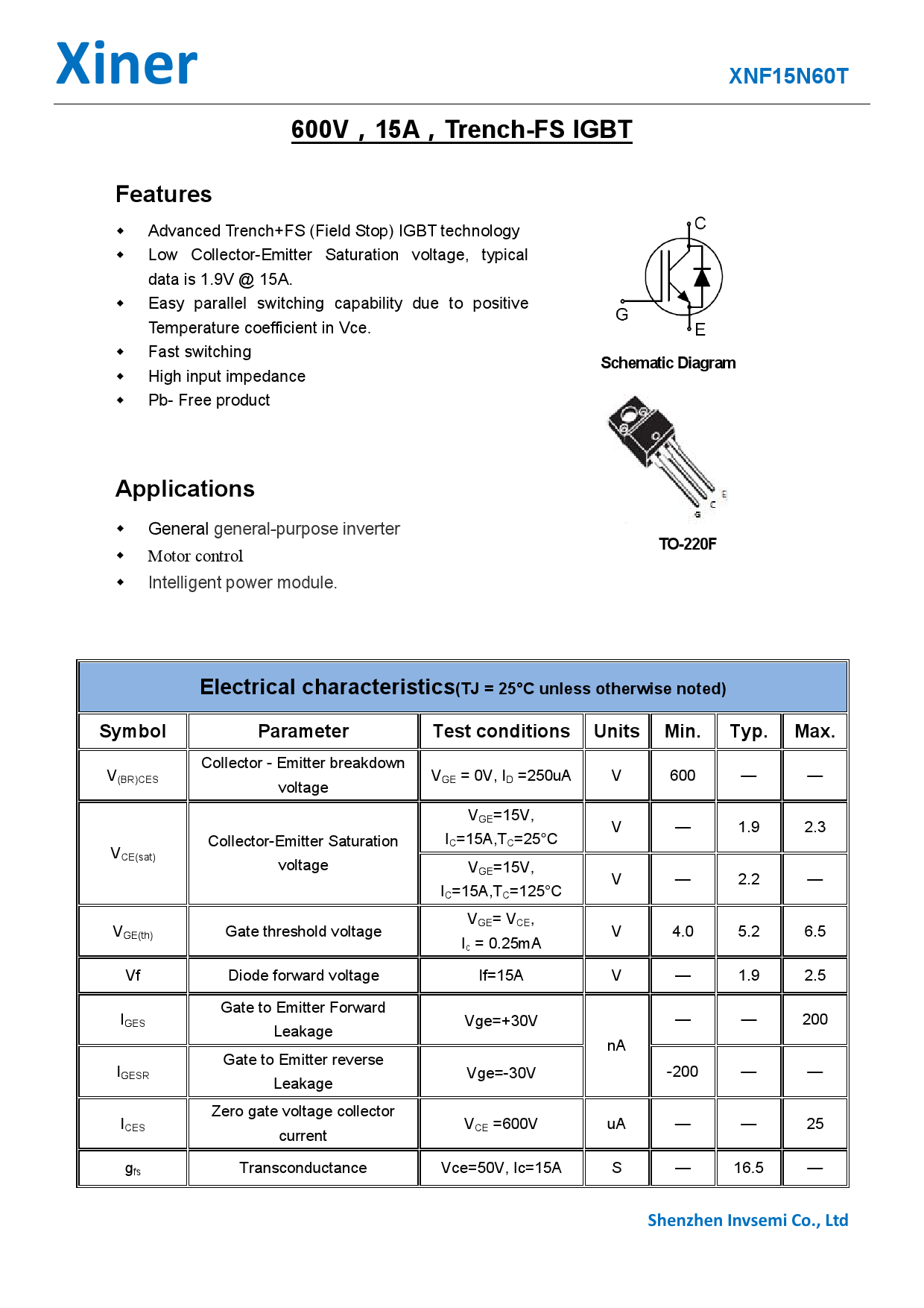 XNF15N60T_（Xiner(芯能半导体)）XNF15N60T中文资料_价格_PDF手册立创电子商城