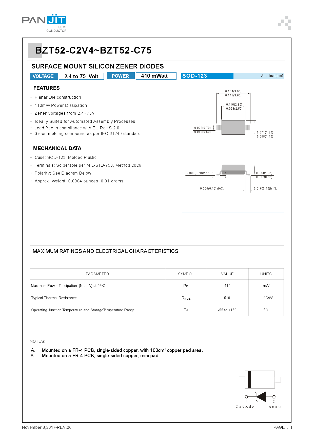 BZT52-C18_R1_00001_（PANJIT(强茂)）BZT52-C18_R1_00001中文资料_价格_PDF手册-立创电子商城