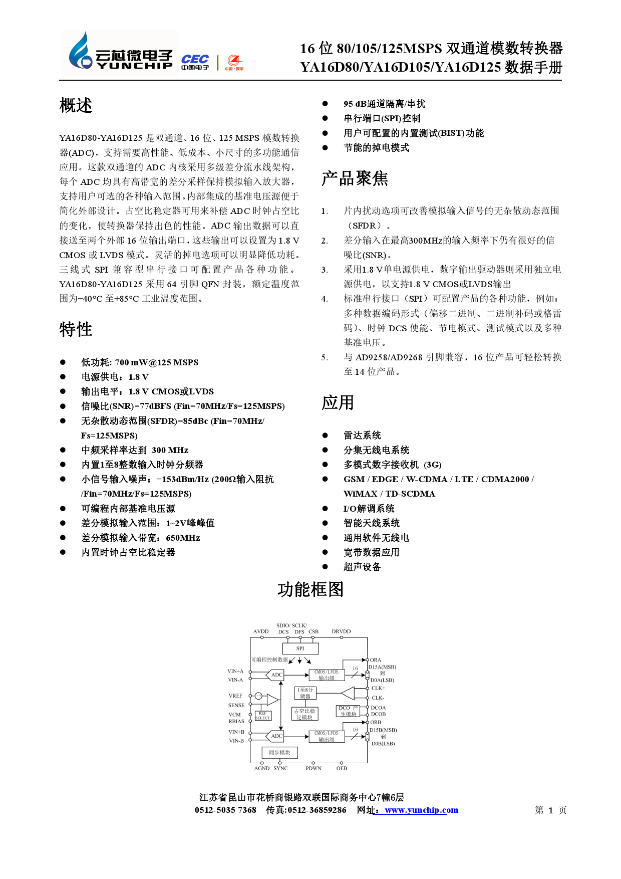 Ya16d125（yunchip苏州云芯）ya16d125中文资料价格pdf手册 立创电子商城 2587