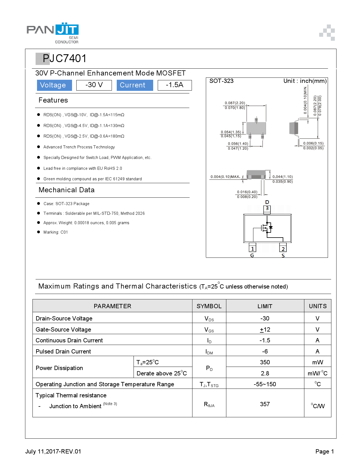 PJC7401_R1_00001_（PANJIT(强茂)）PJC7401_R1_00001中文资料_价格_PDF手册-立创电子商城