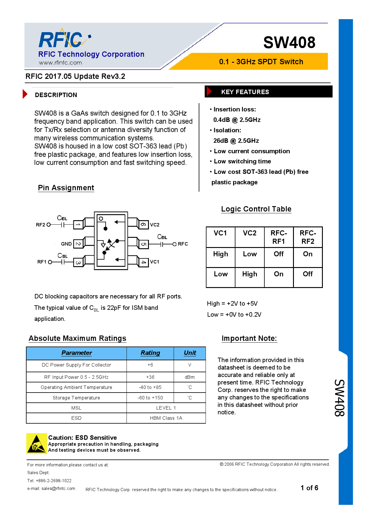 SW408_（RFIC(台湾朗弗)）SW408中文资料_价格_PDF手册-立创电子商城