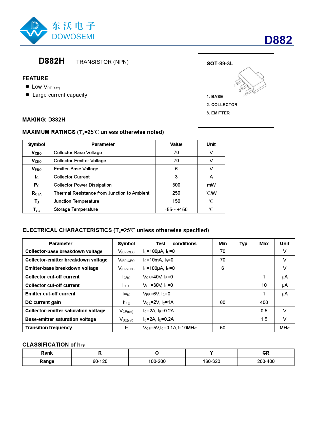 d882_(dowo(东沃)d882中文资料_价格_pdf手册-立创电子商城