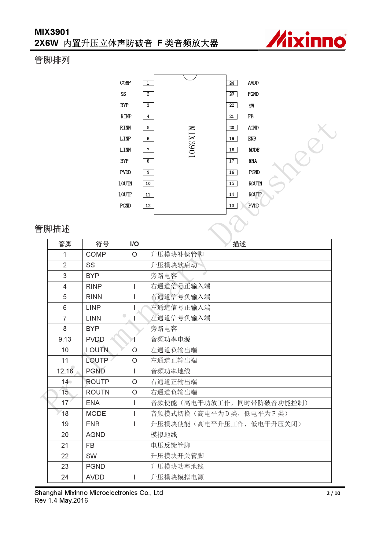 MIX3901_（MIXINNO(矽诺微)）MIX3901中文资料_价格_PDF手册-立创电子商城