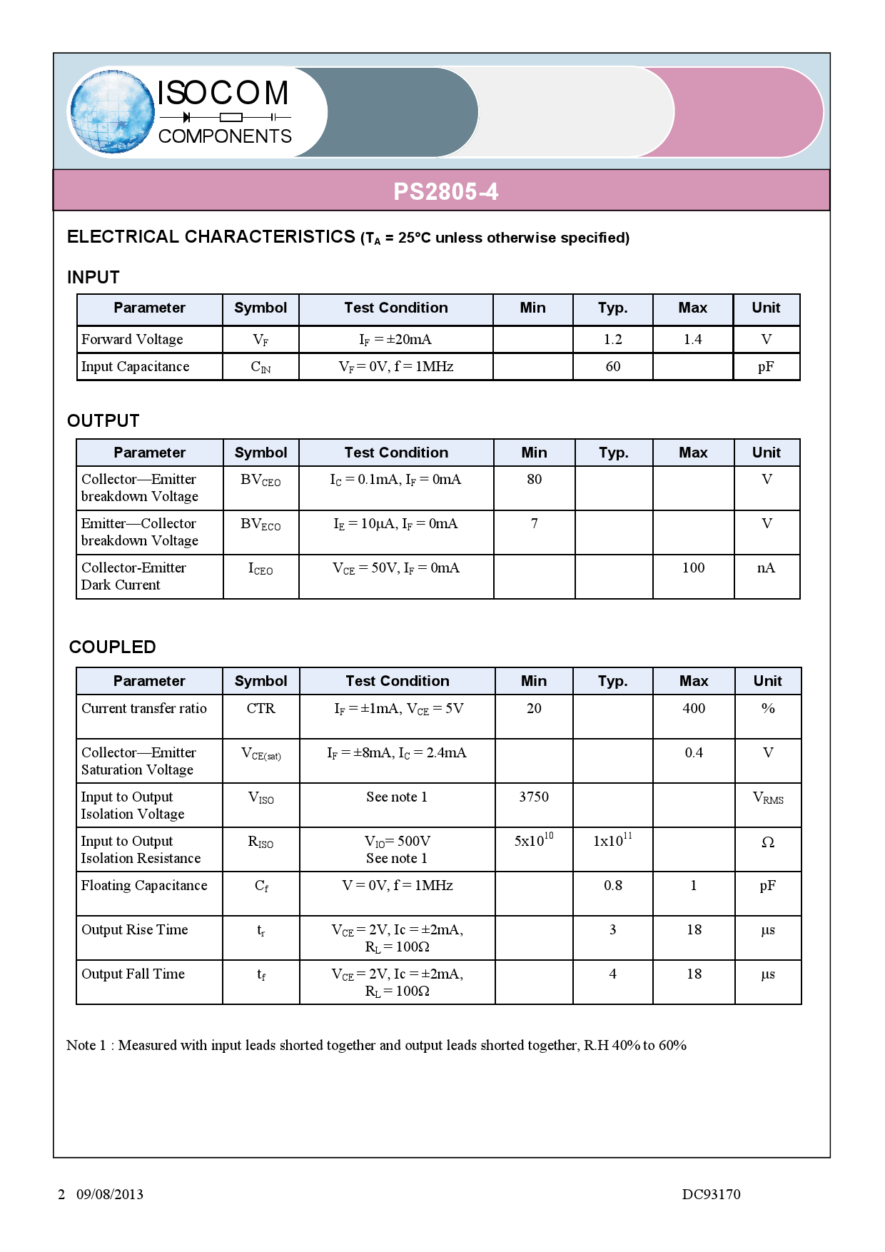 PS2805-4_（ISOCOM(英国高数光)）PS2805-4中文资料_价格_PDF手册-立创电子商城