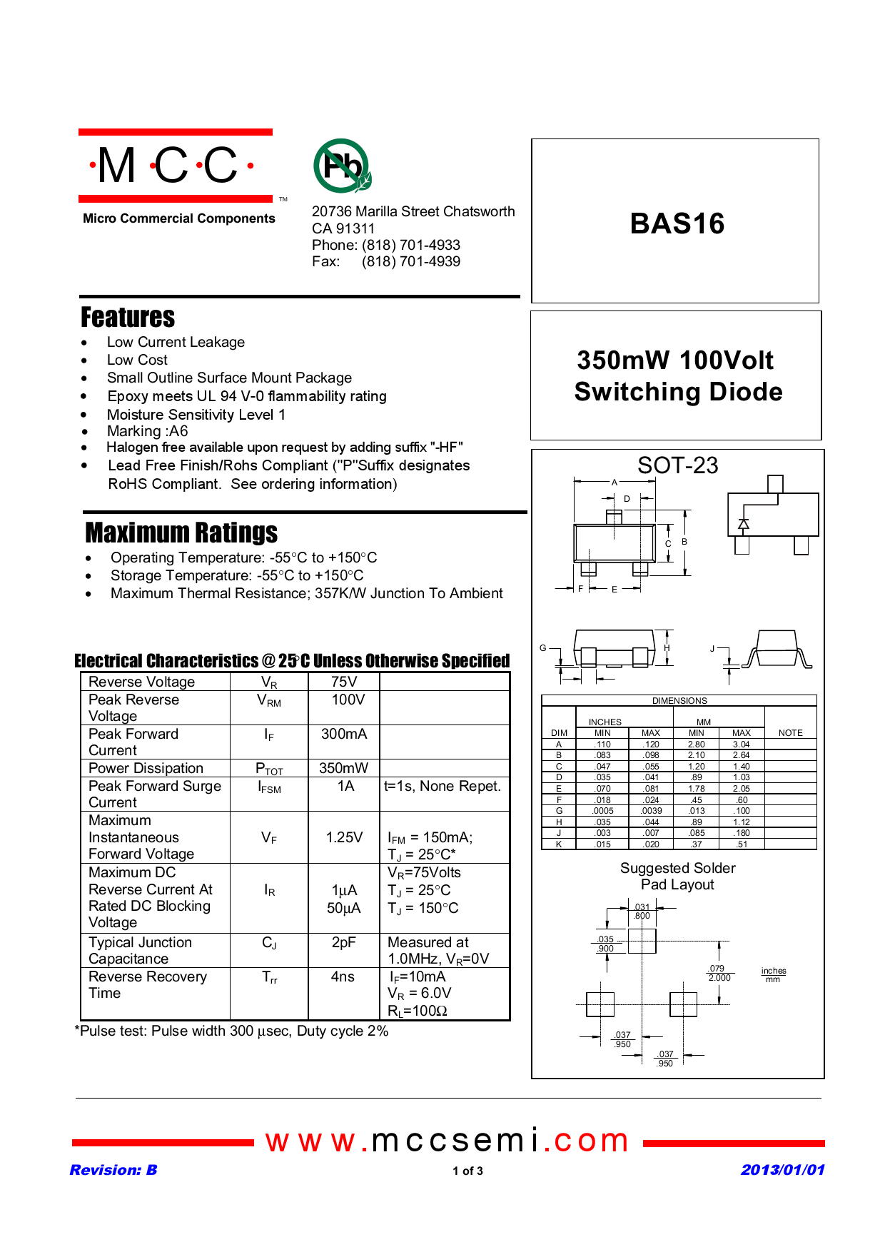 BAS16-TP_（MCC(美微科)）BAS16-TP中文资料_价格_PDF手册-立创电子商城