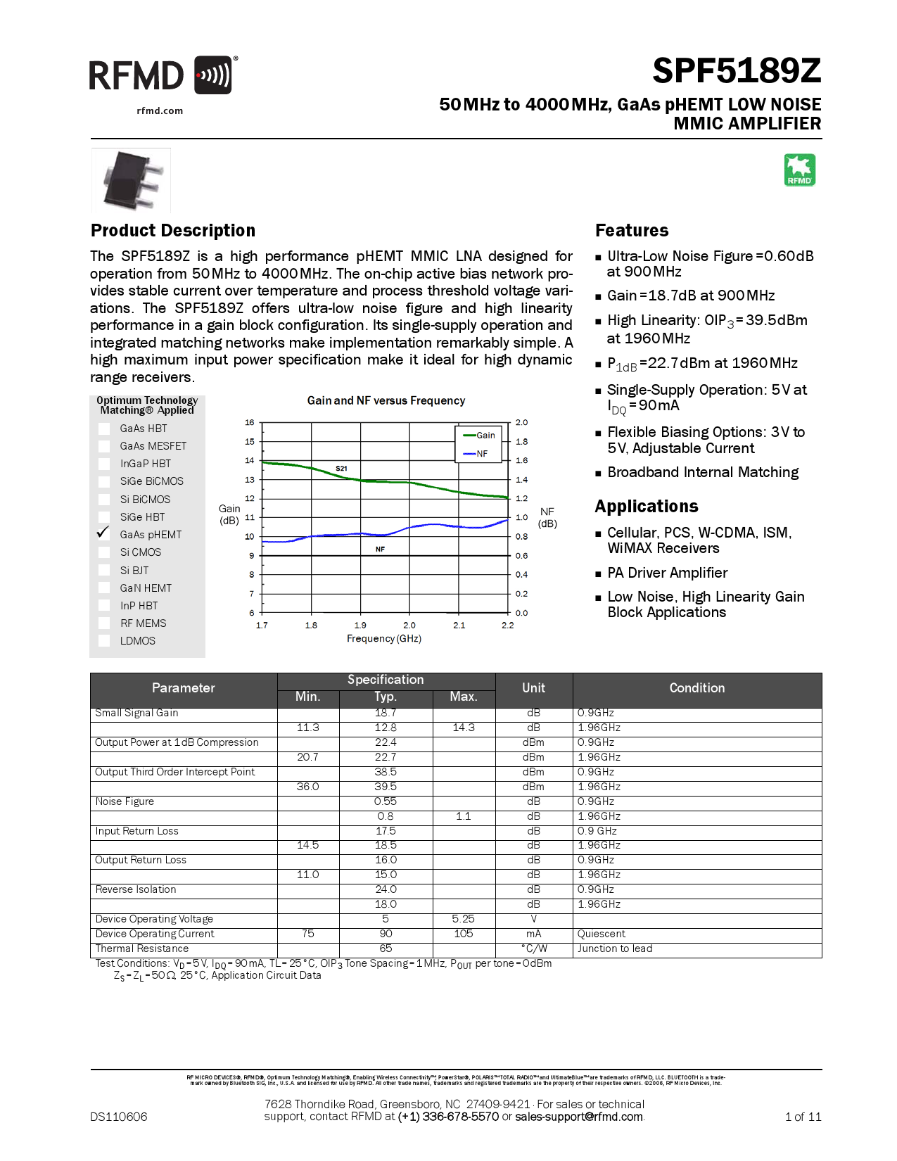 SPF5189Z_（Qorvo）SPF5189Z中文资料_价格_PDF手册-立创电子商城