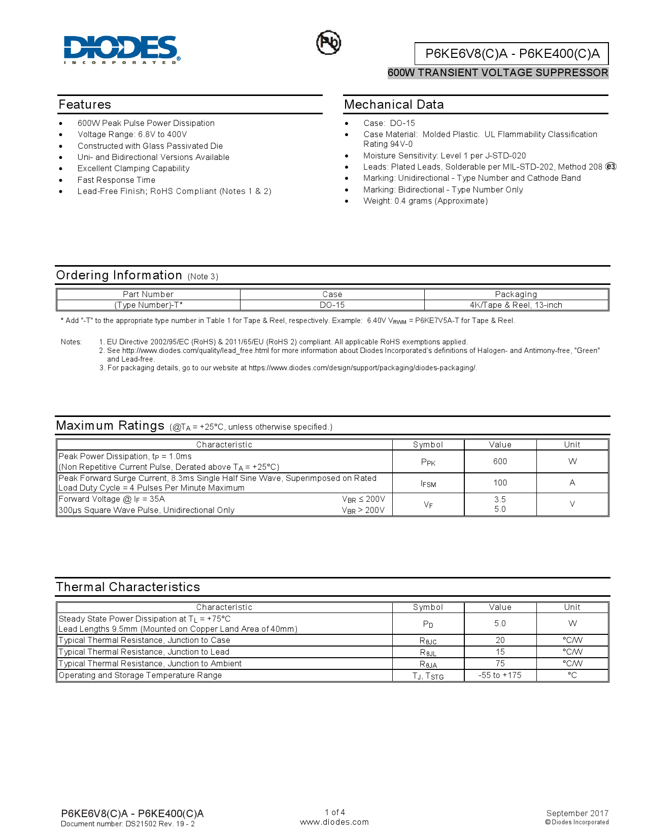 P6KE30A-T_（DIODES(美台)）P6KE30A-T中文资料_价格_PDF手册-立创电子商城