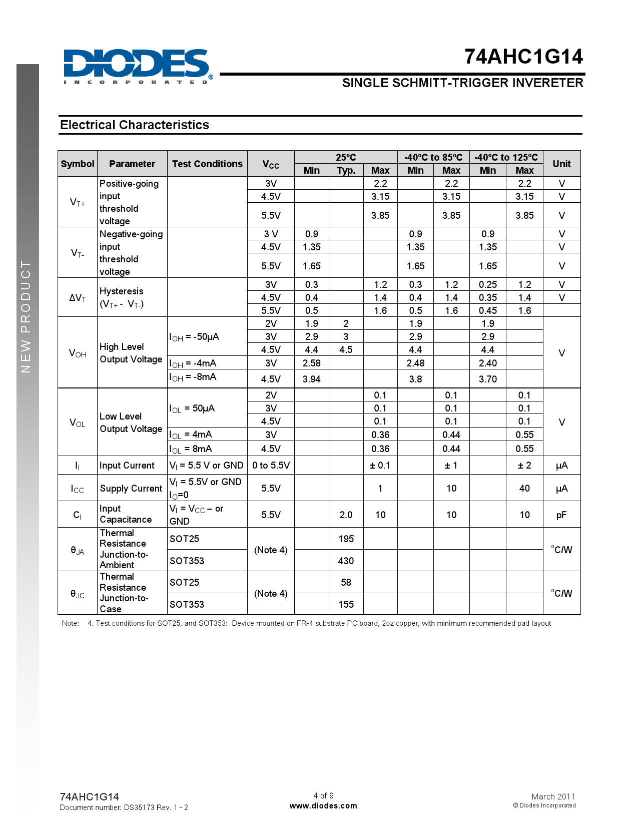 74AHC1G14SE7_(DIODES(美台))74AHC1G14SE7中文资料_价格_PDF手册立创电子商城