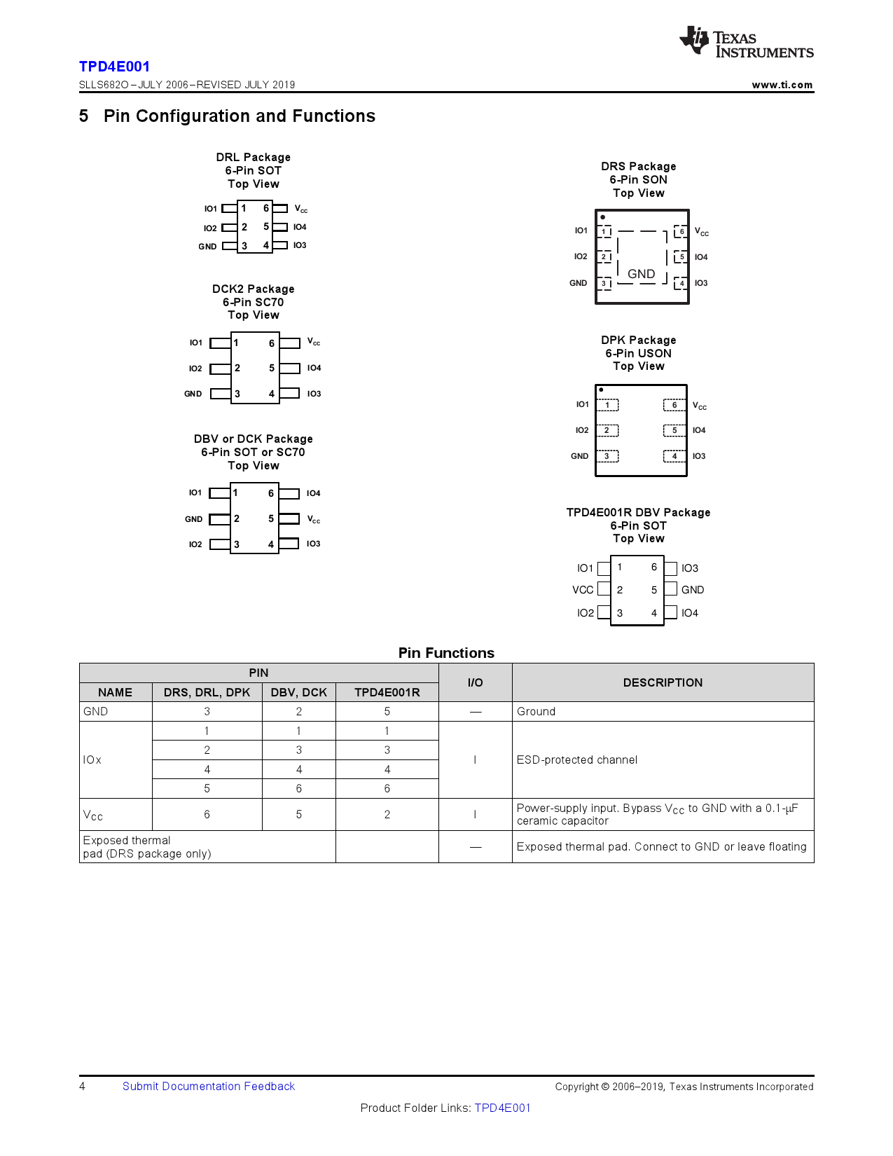 TPD4E001DBVR_(TI(德州仪器))TPD4E001DBVR中文资料_价格_PDF手册-立创电子商城